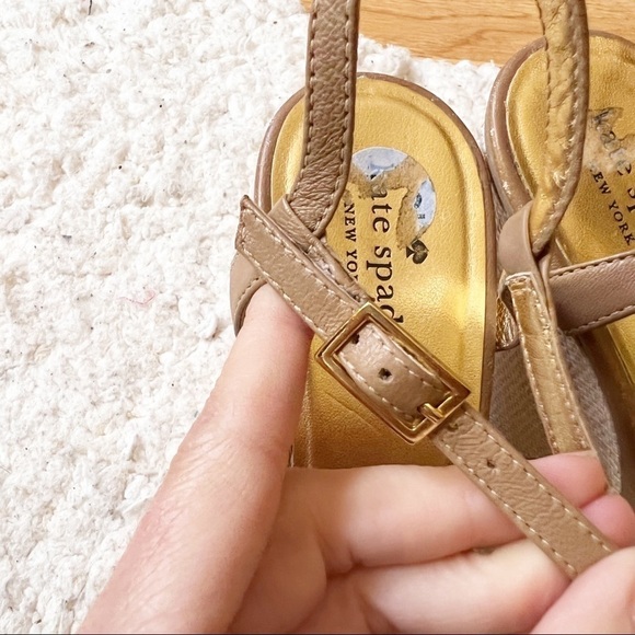 Kate Spade Tan Metallic Gold Straw Block Platform Wedge Sandals Size 7.5 - Picture 8 of 11